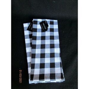 NWT Robert Stanley‎ Farmhouse Christmas 2 Tea Towels Black/White Buffalo Check